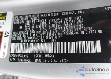 2009 Toyota Venza Base V6 z USA, uszkodzony, nr VIN 4T3ZK11AX9U004855